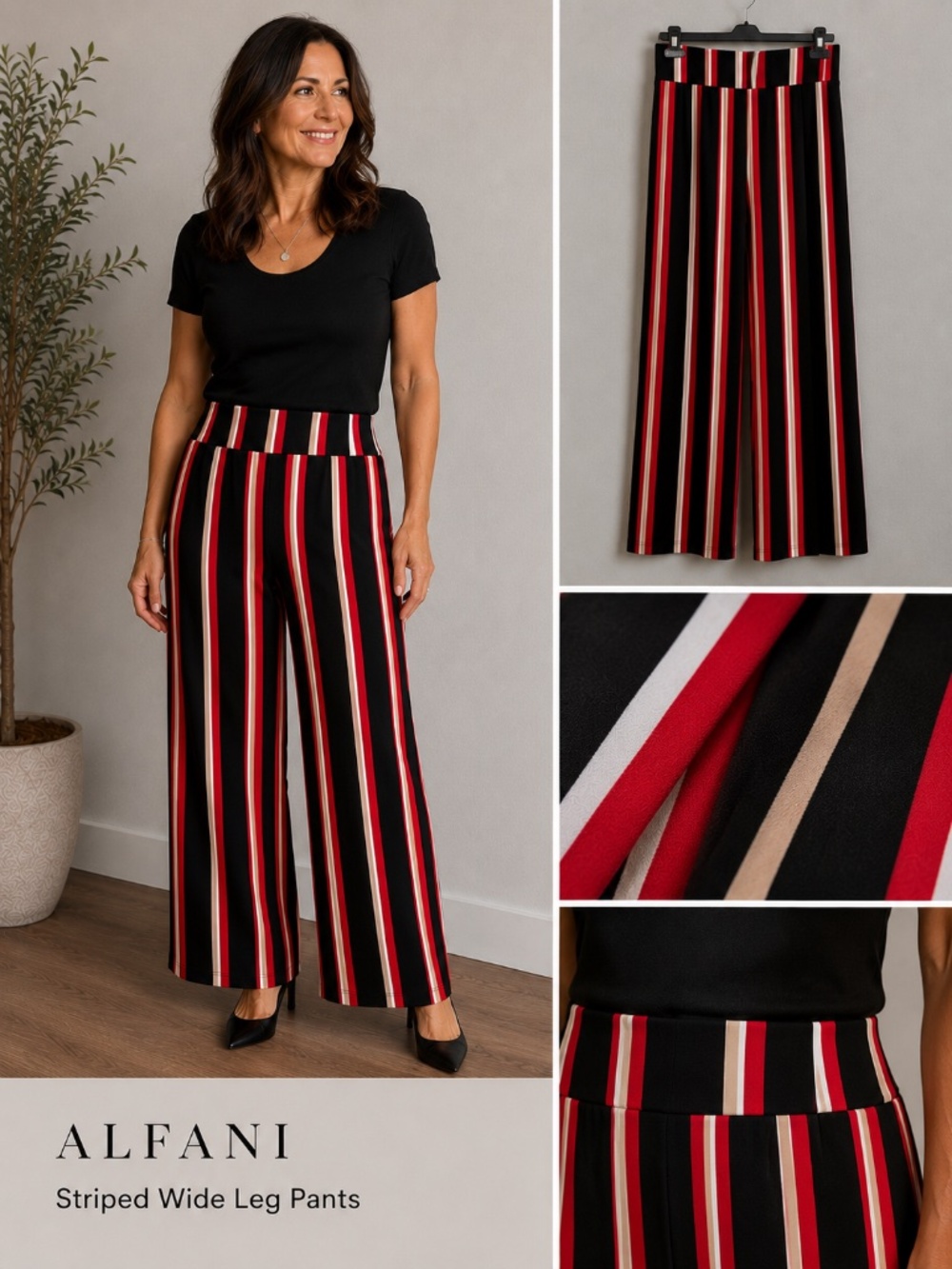 Alfani Striped Pull-On Wide Leg Pants PM EUC - Picture 1 of 5